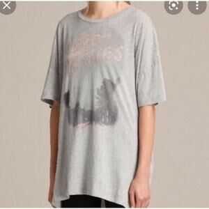 All Saints Grey Watch the Skies Cora Graphic T-Shirt Size M